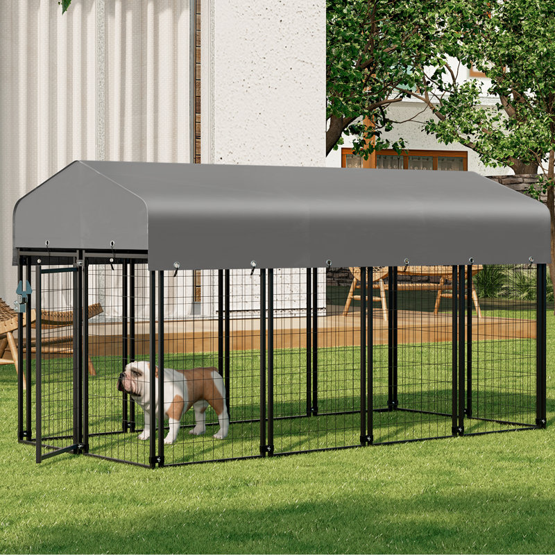 MoNiBloom Outdoor Metal Dog Run Cage Animal Kennel Pet House Fence Playpen with UV Proof Roof Reviews Wayfair